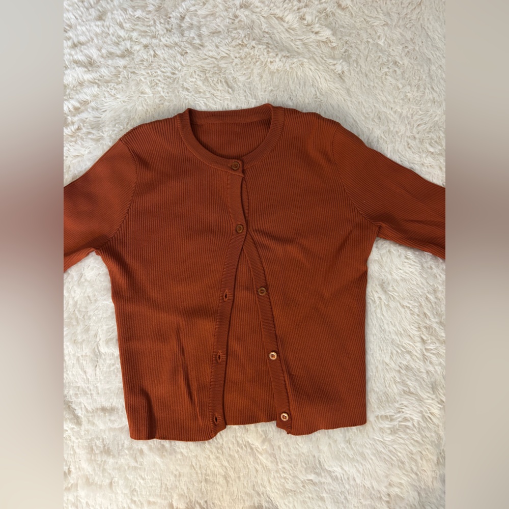 Rust Orange Button-Up Cardigan